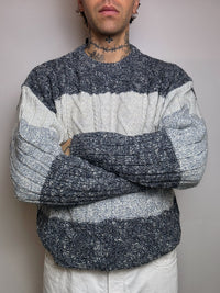 Vintage XL gray gradient braid crew neck sweater