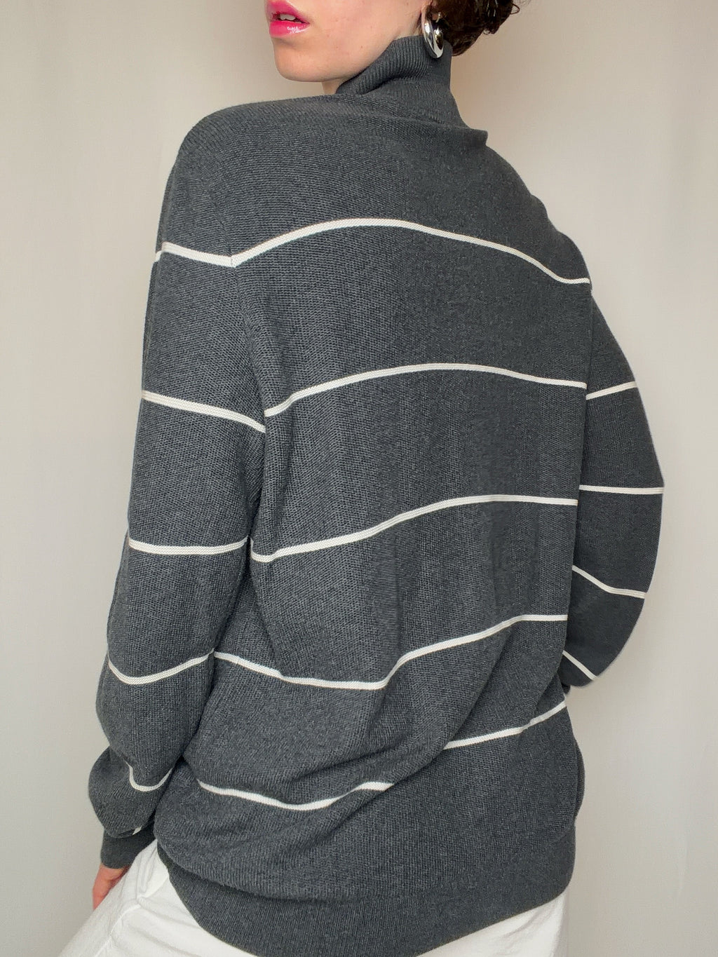 graue Lacoste Strickjacke mit Reißverschluss M Vintage
