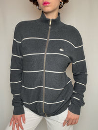 graue Lacoste Strickjacke mit Reißverschluss M Vintage