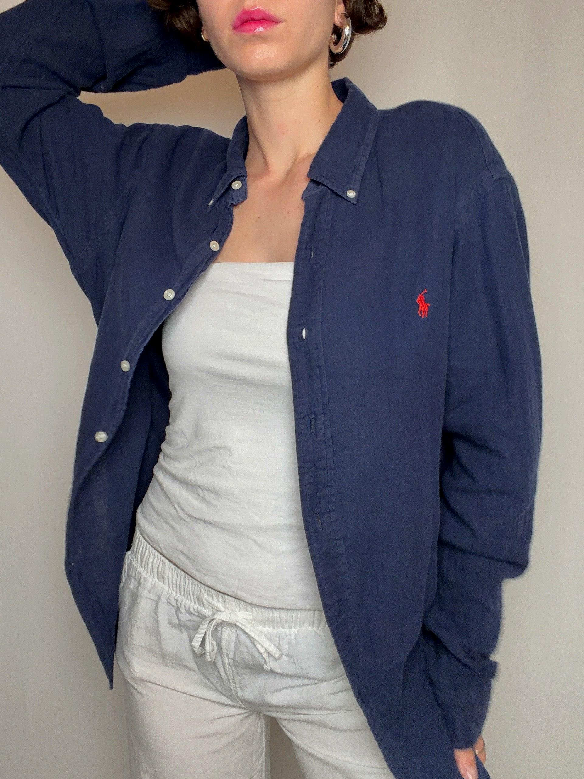 chemise en gaze de coton marine Ralph Lauren XL vintage