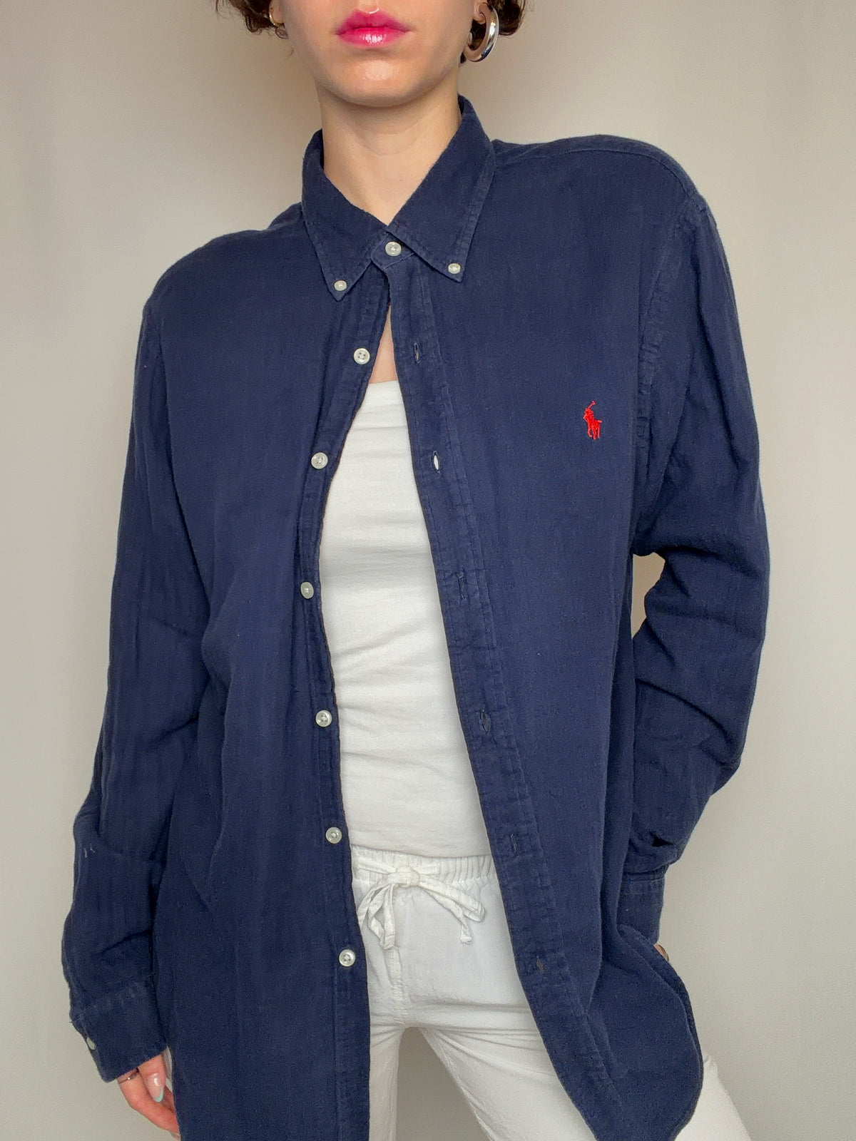 chemise en gaze de coton marine Ralph Lauren XL vintage