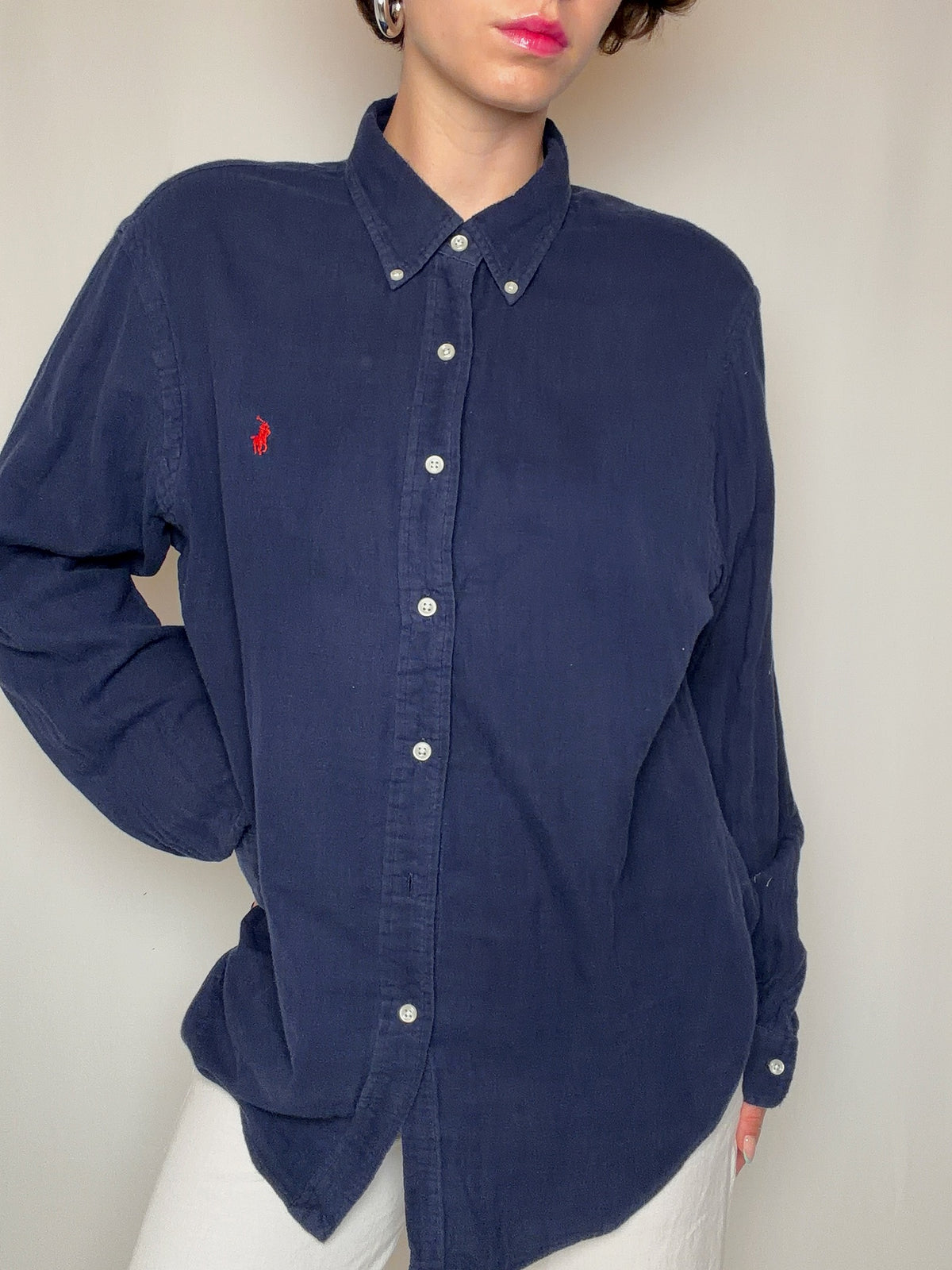 chemise en gaze de coton marine Ralph Lauren XL vintage