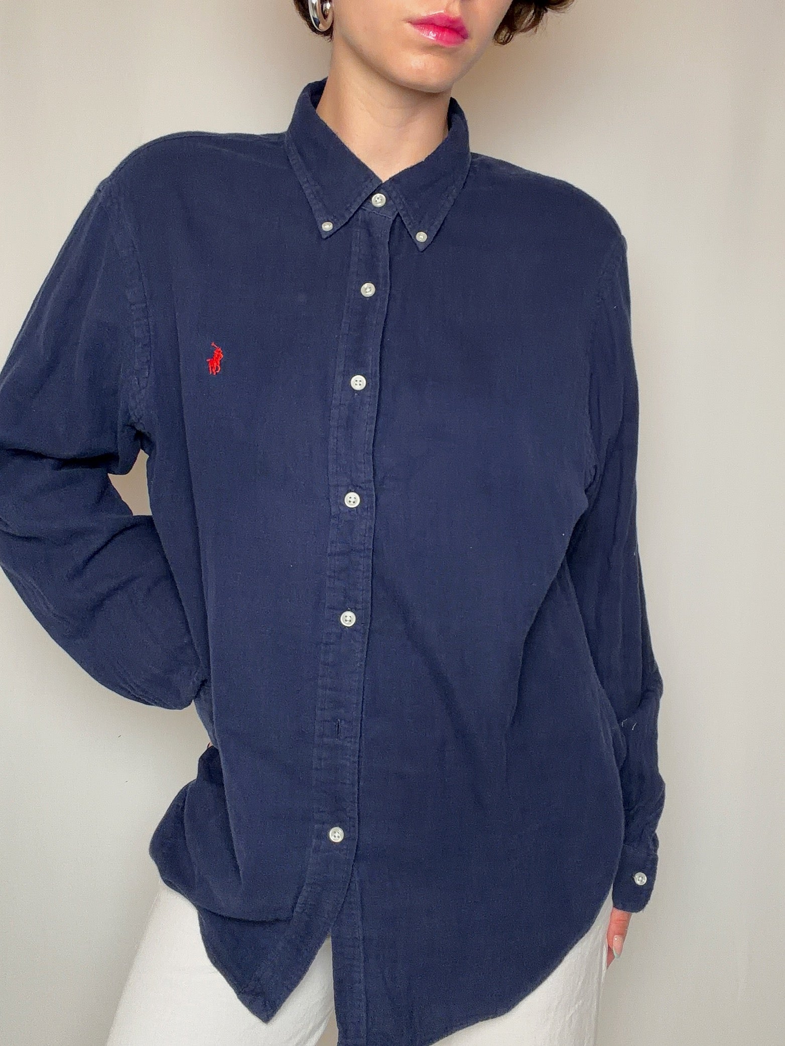 chemise en gaze de coton marine Ralph Lauren XL vintage