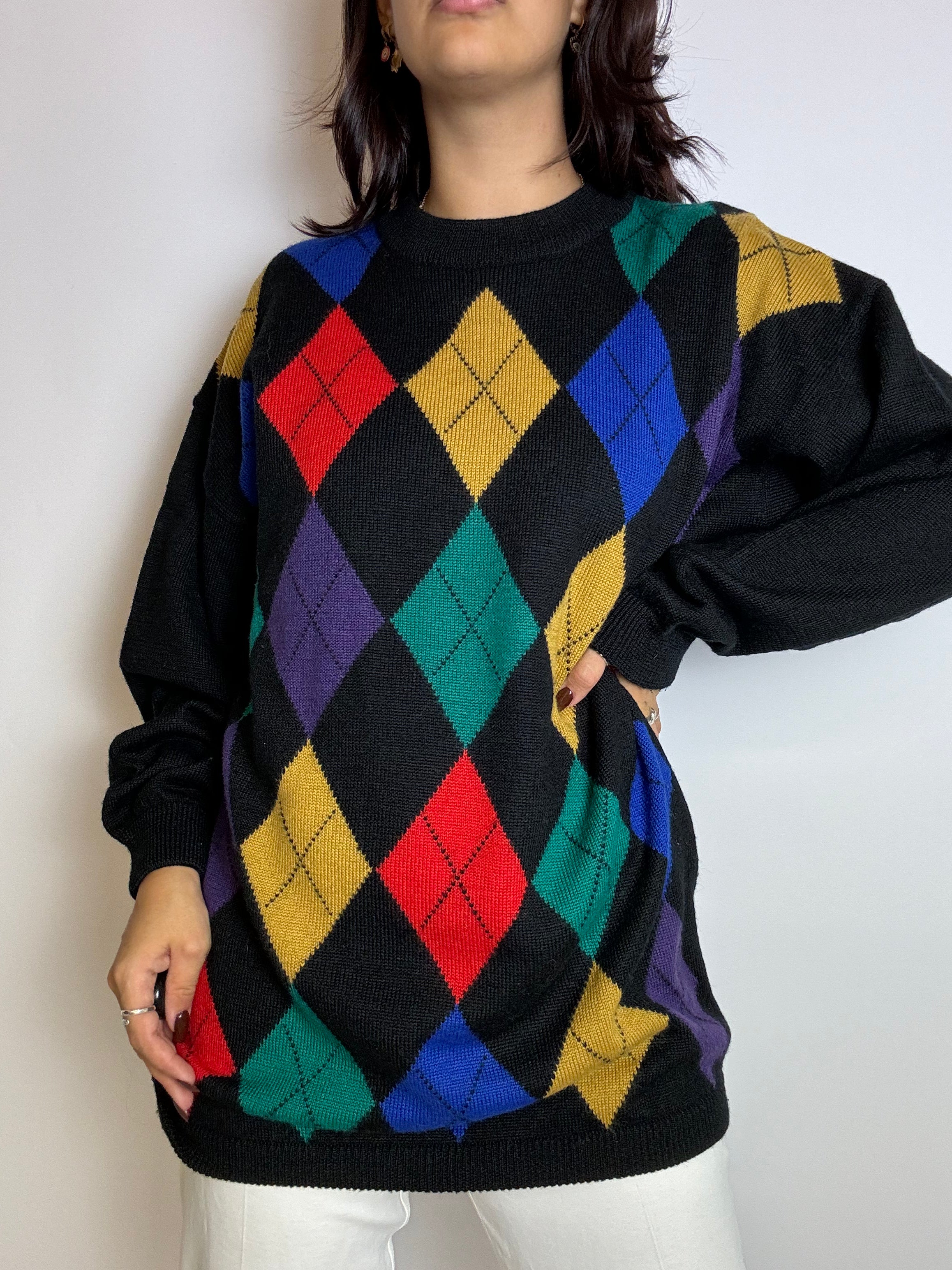 Black vintage check sweater M