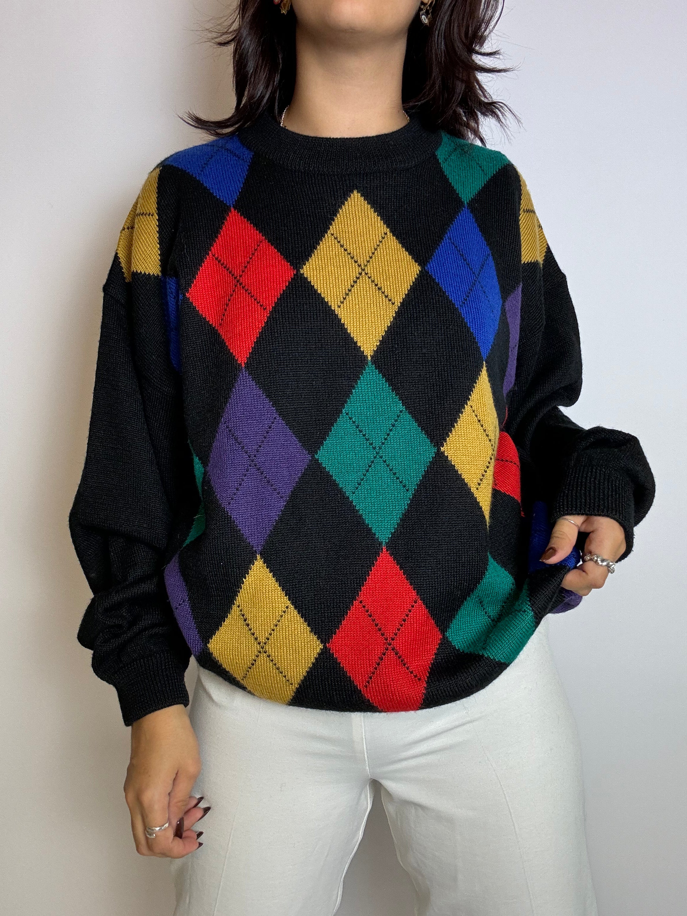 Black vintage check sweater M