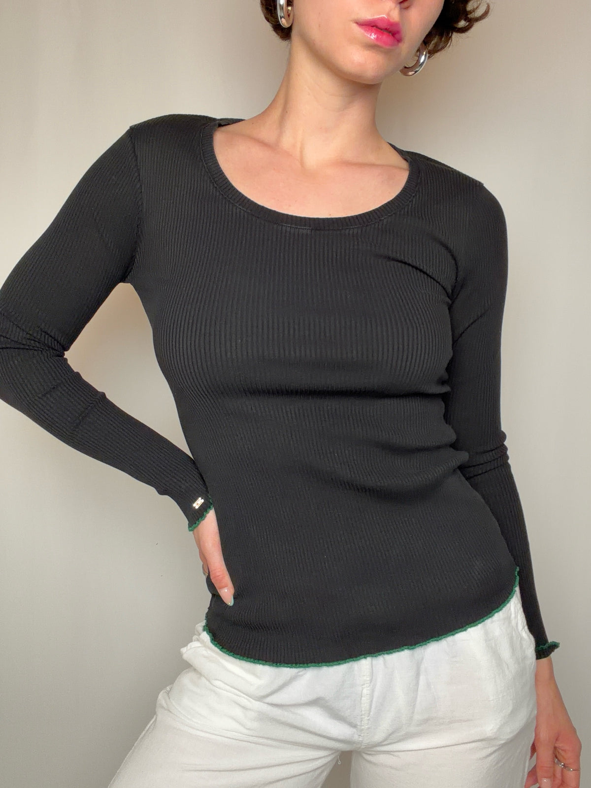Top côtelé noir Tommy Hilfiger L vintage