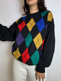 Black vintage check sweater M