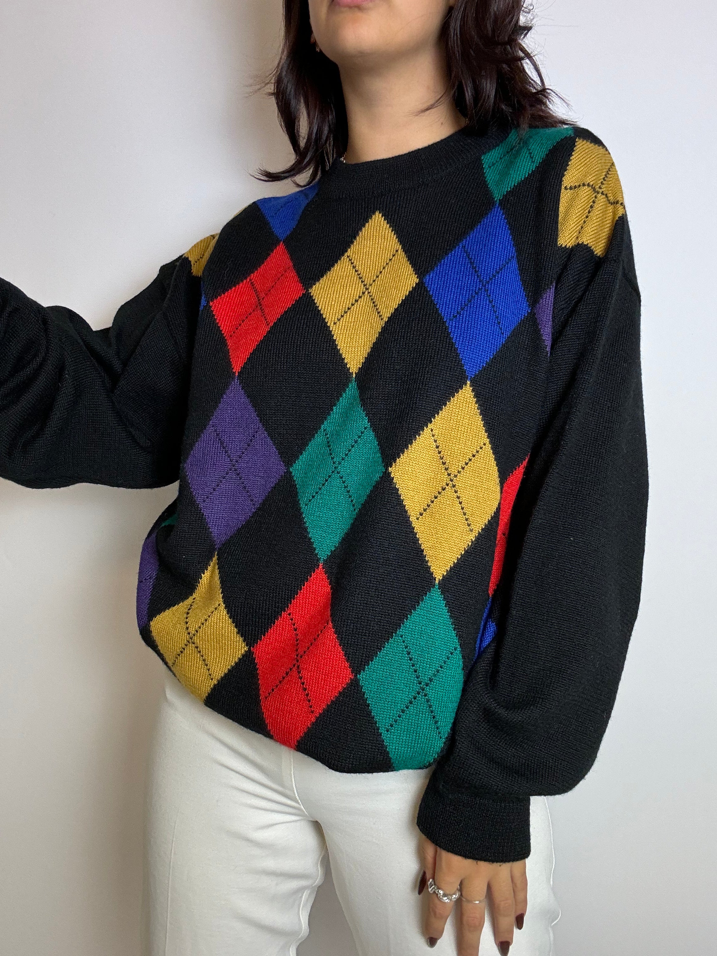Black vintage check sweater M