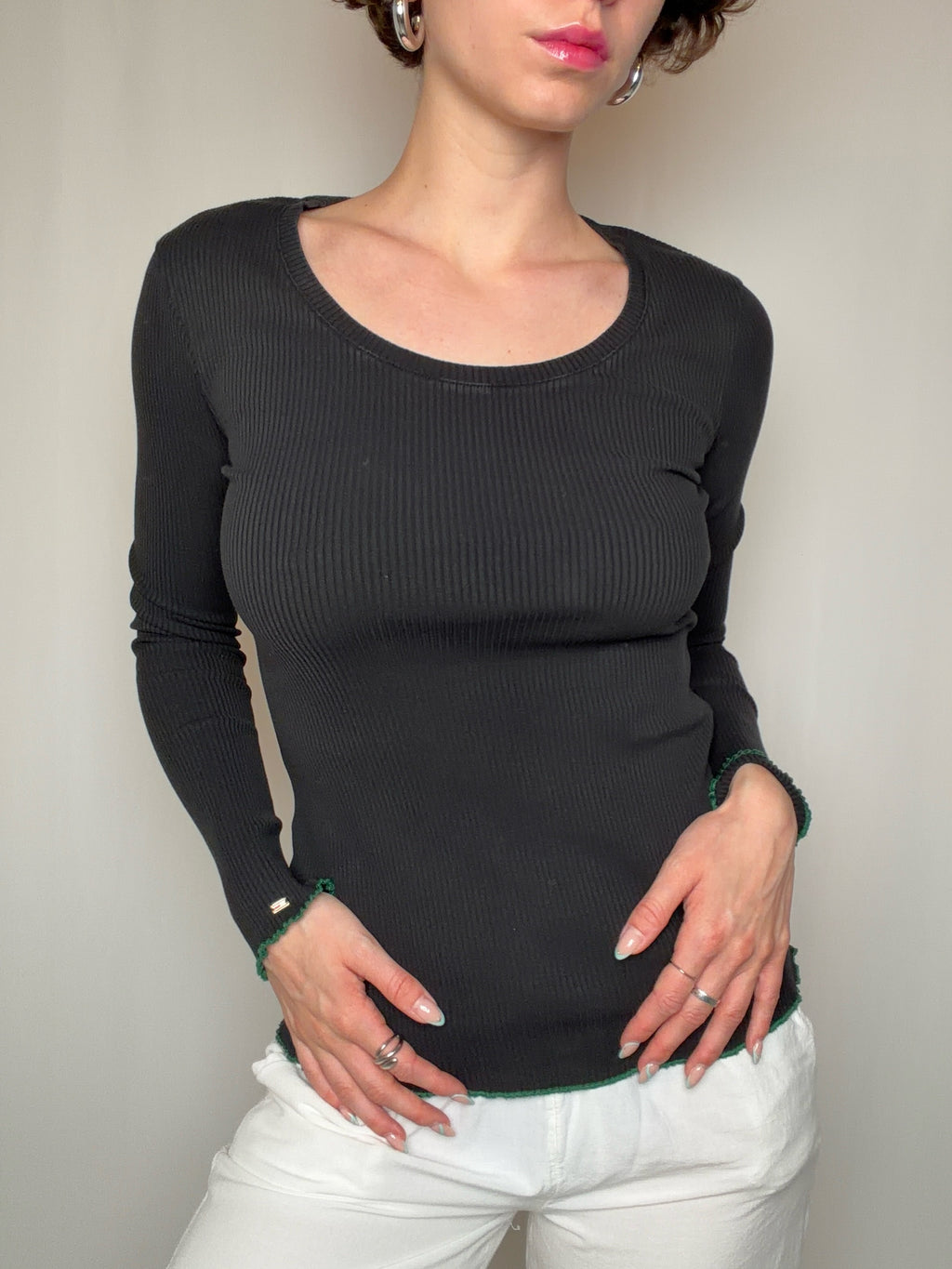 Top côtelé noir Tommy Hilfiger L vintage