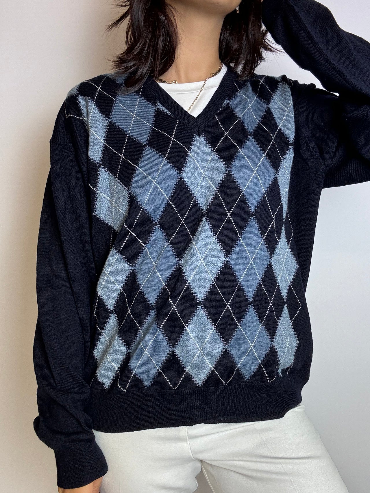 Blue vintage checked wool sweater S/M