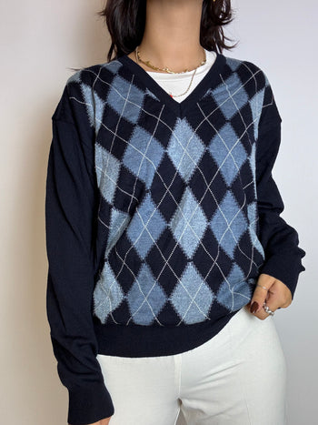 Blue vintage checked wool sweater S/M