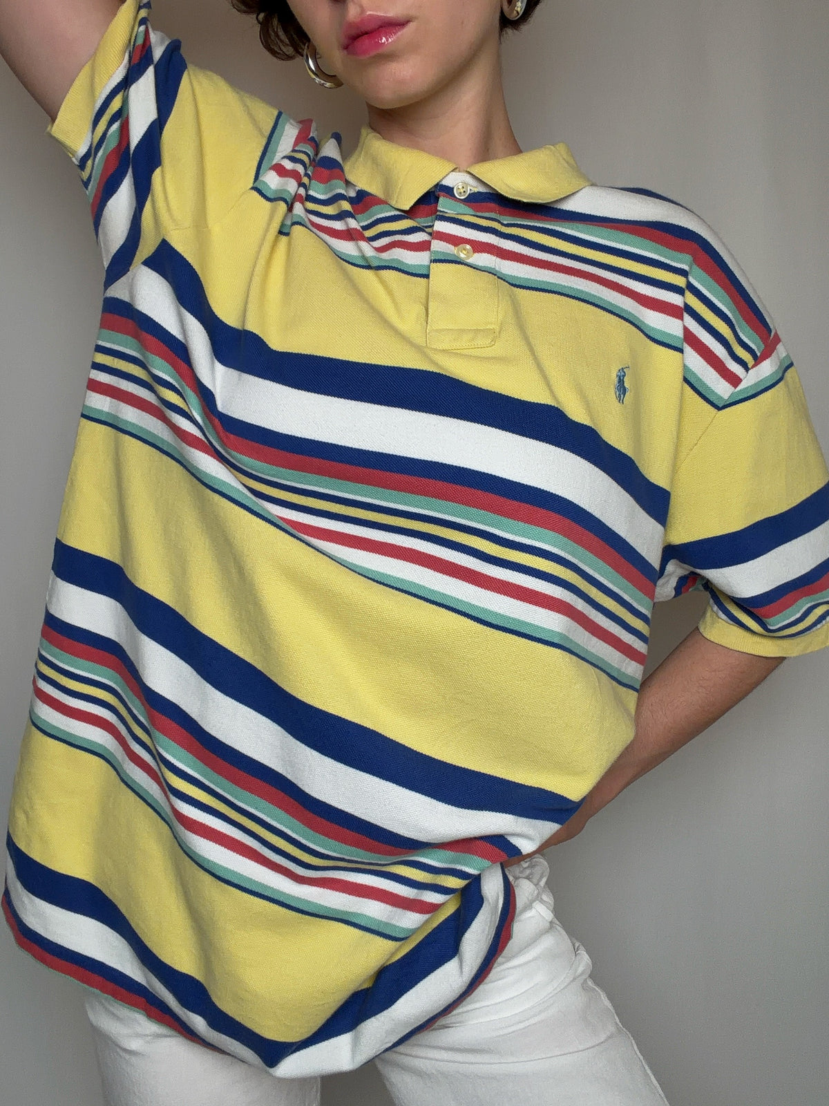 Polo rayé jaune Ralph Lauren XL vintage
