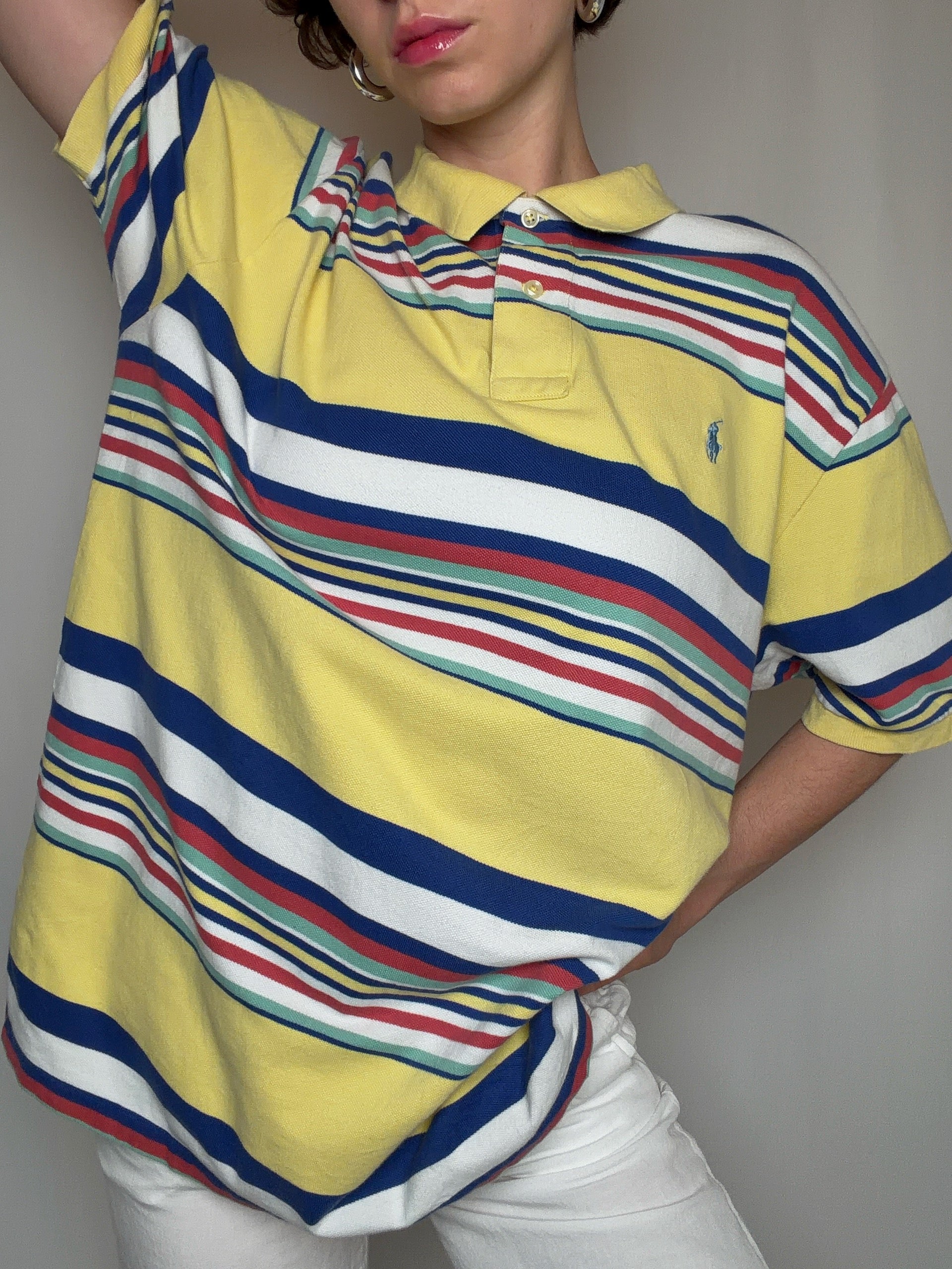 Polo rayé jaune Ralph Lauren XL vintage