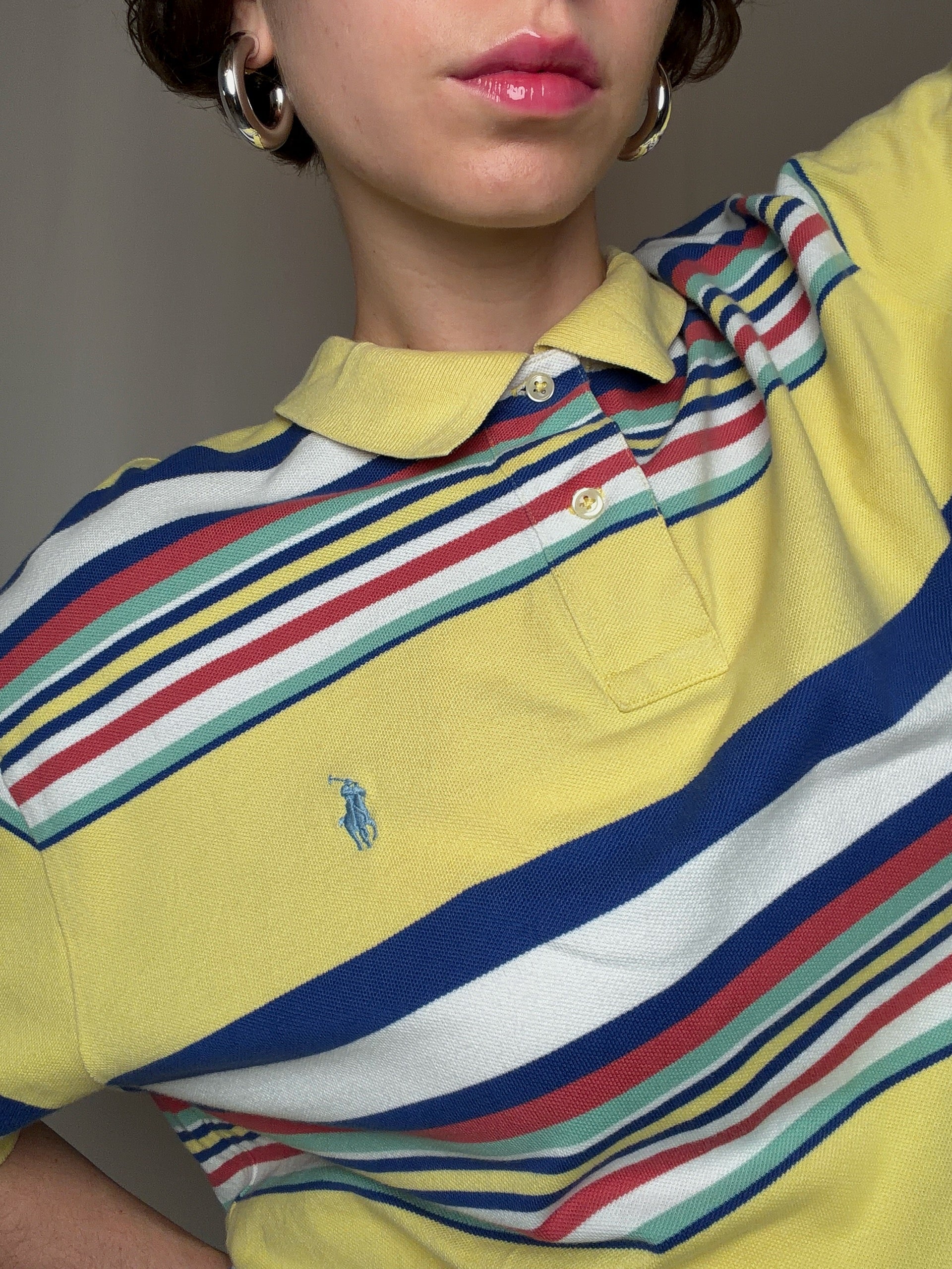 Polo rayé jaune Ralph Lauren XL vintage