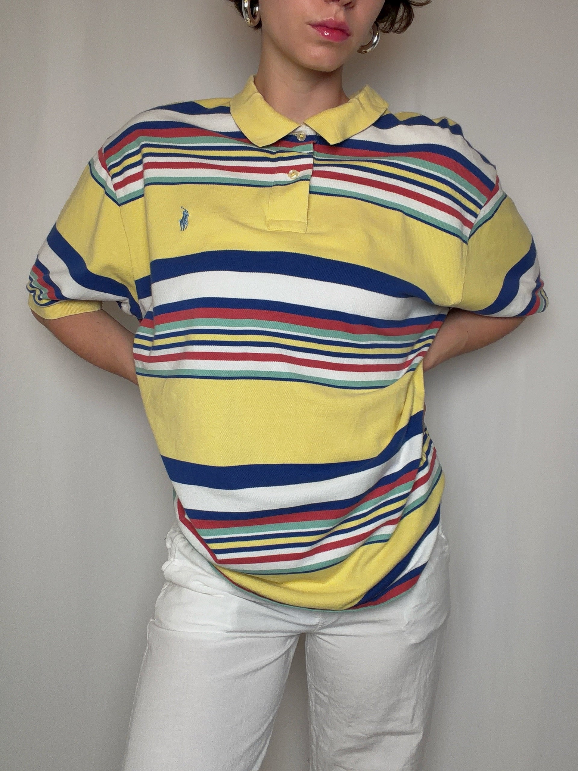 Polo rayé jaune Ralph Lauren XL vintage