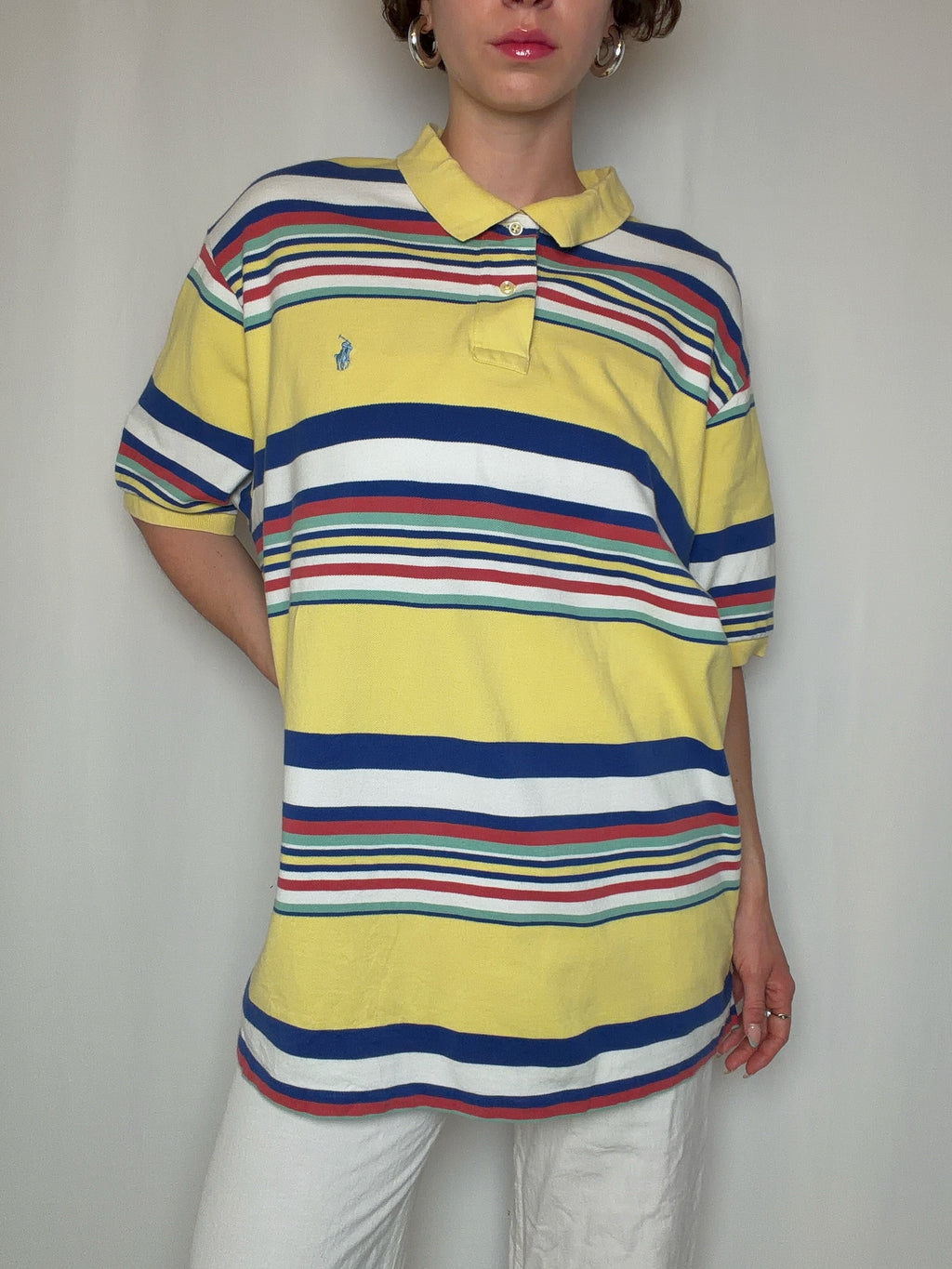 Polo rayé jaune Ralph Lauren XL vintage