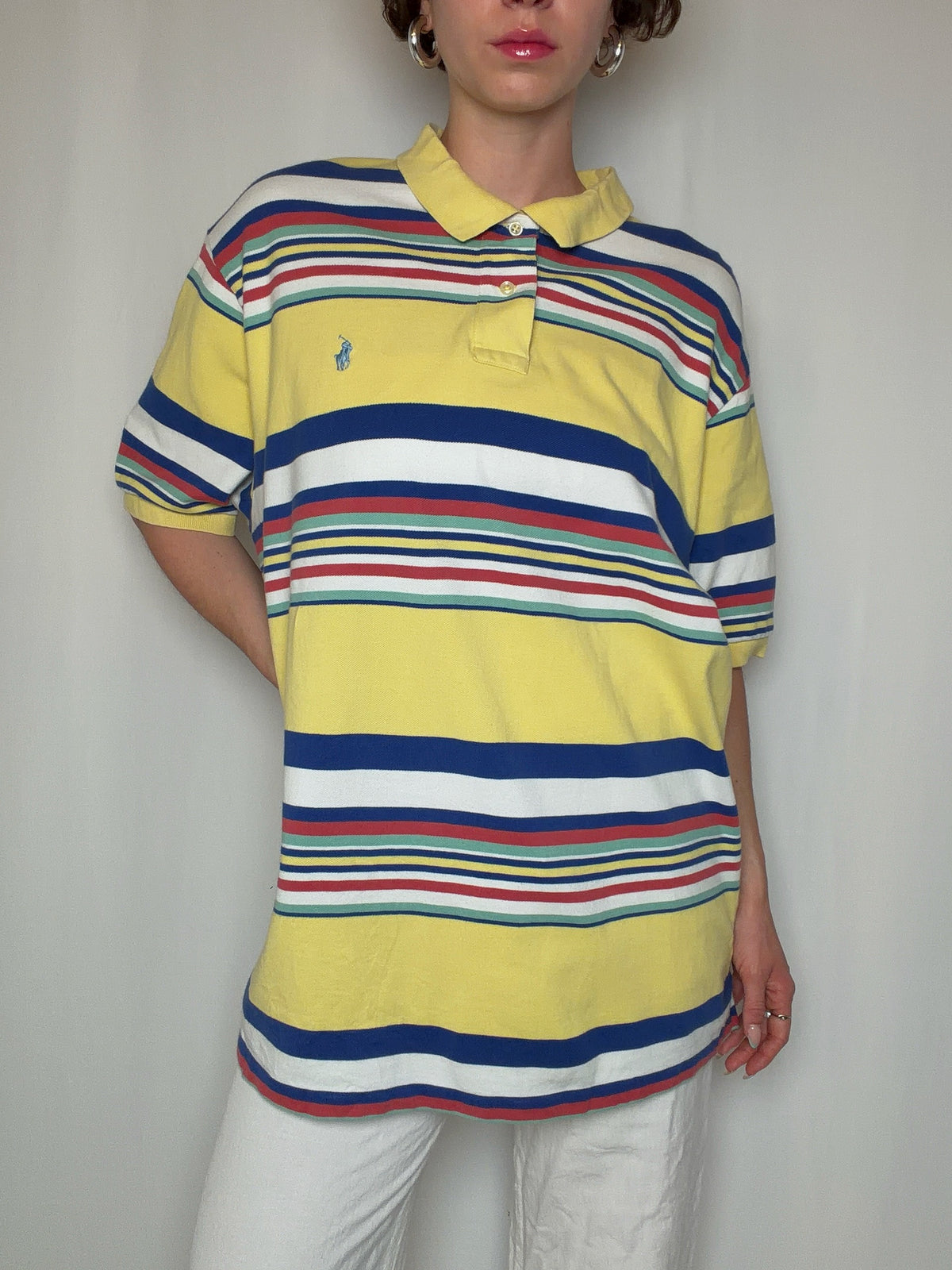 Polo rayé jaune Ralph Lauren XL vintage