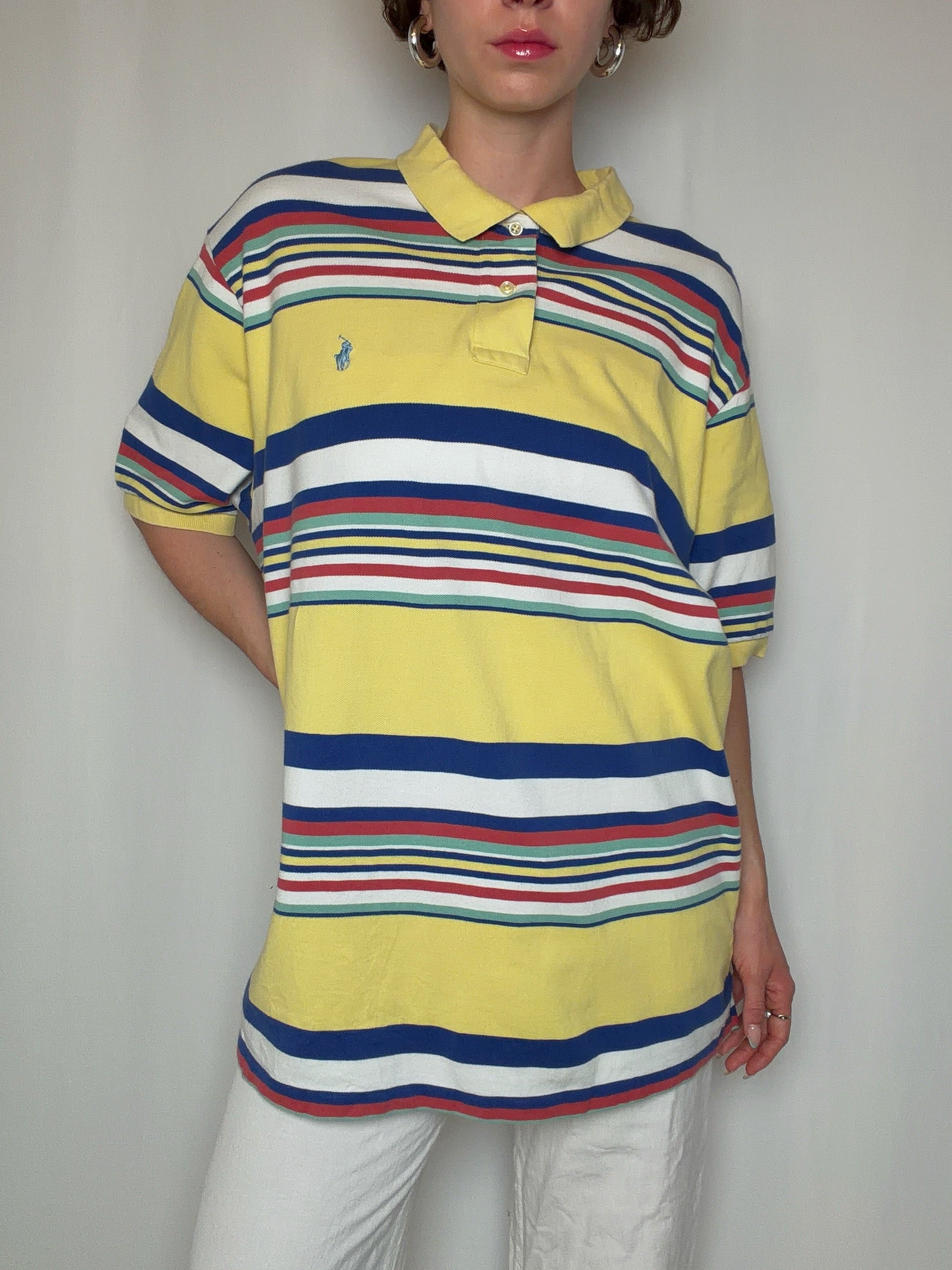 Polo rayé jaune Ralph Lauren XL vintage