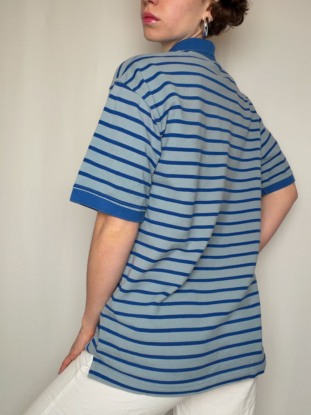 Gestreiftes Polohemd in Grau und Blau, Lacoste XXL Vintage