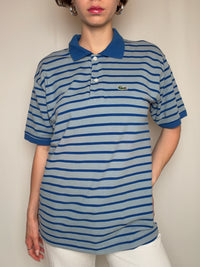 Gestreiftes Polohemd in Grau und Blau, Lacoste XXL Vintage