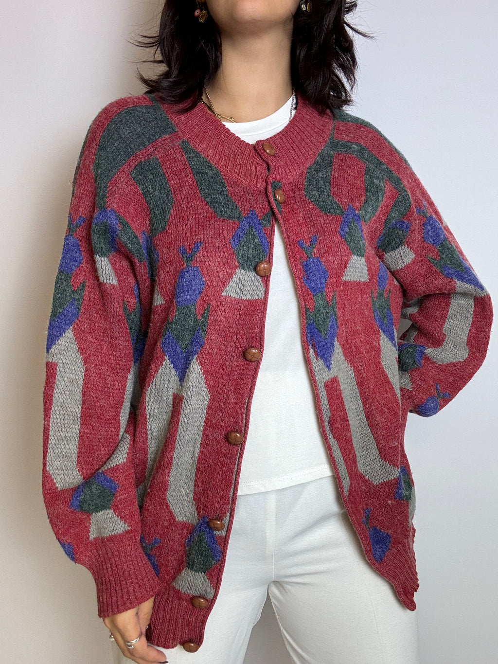 Vintage red wool cardigan L