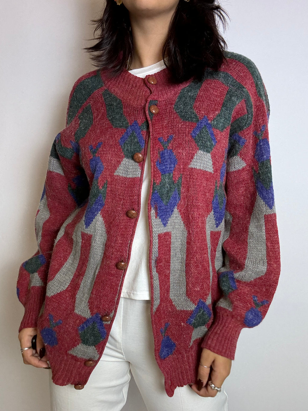 Vintage red wool cardigan L