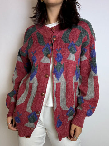 Cardigan en laine rouge vintage L