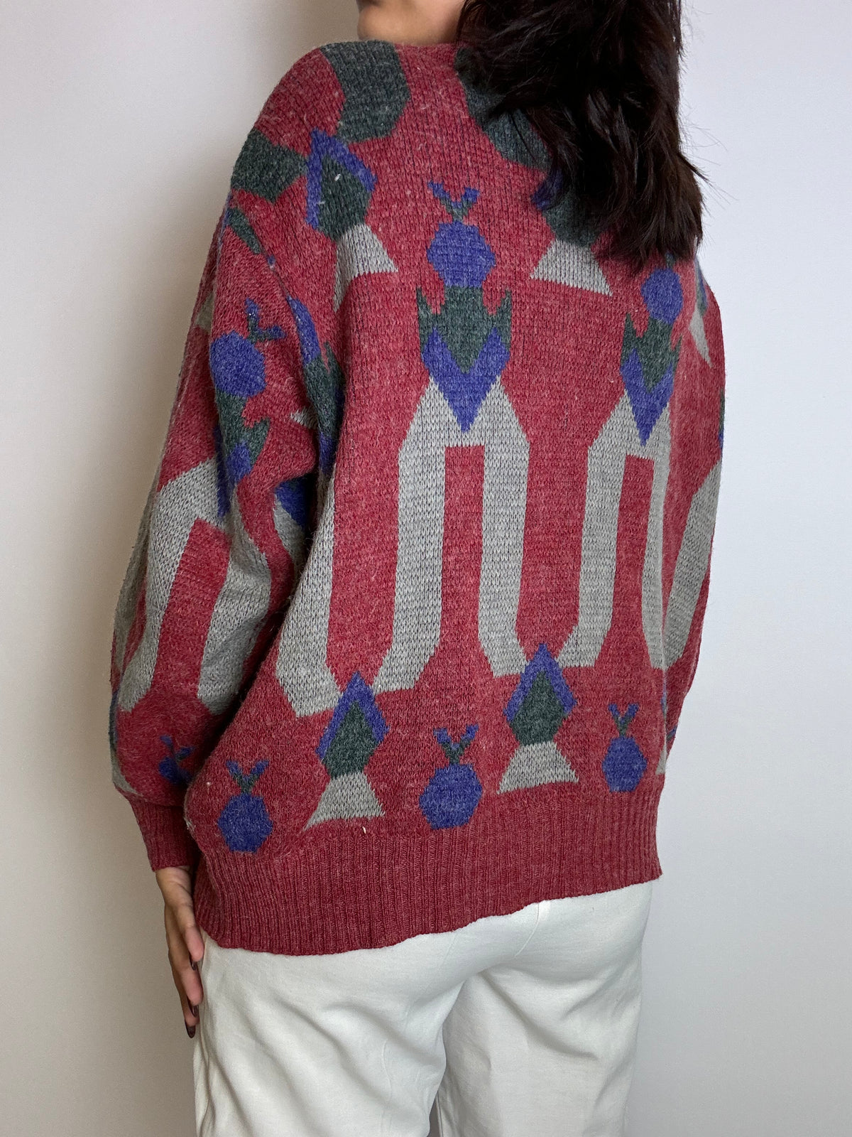 Vintage red wool cardigan L