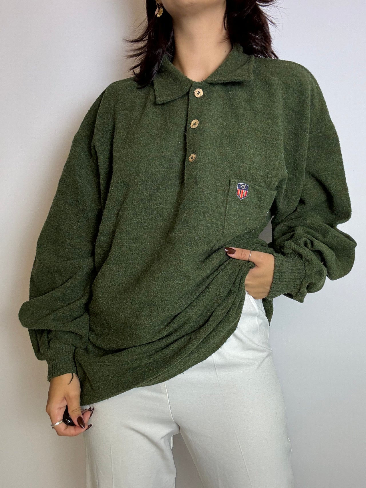 Pull à col vert vintage XL