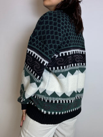 Vintage green and blue patterned sweater M