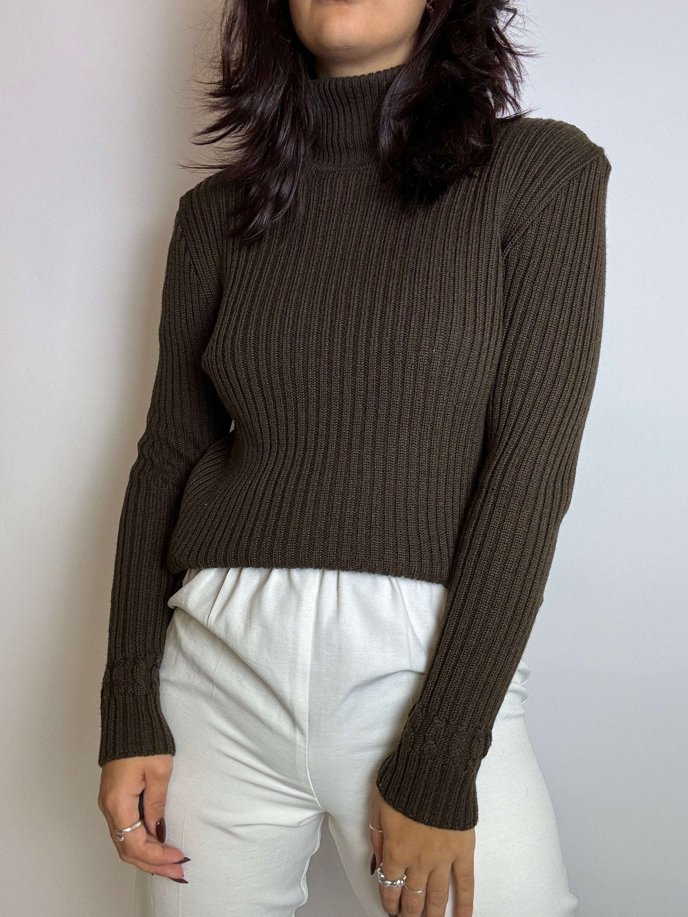 Col roulé brun en laine vintage S/M
