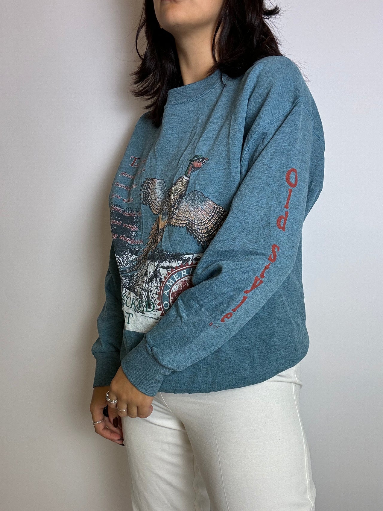 Pull sweat bleu canard vintage L