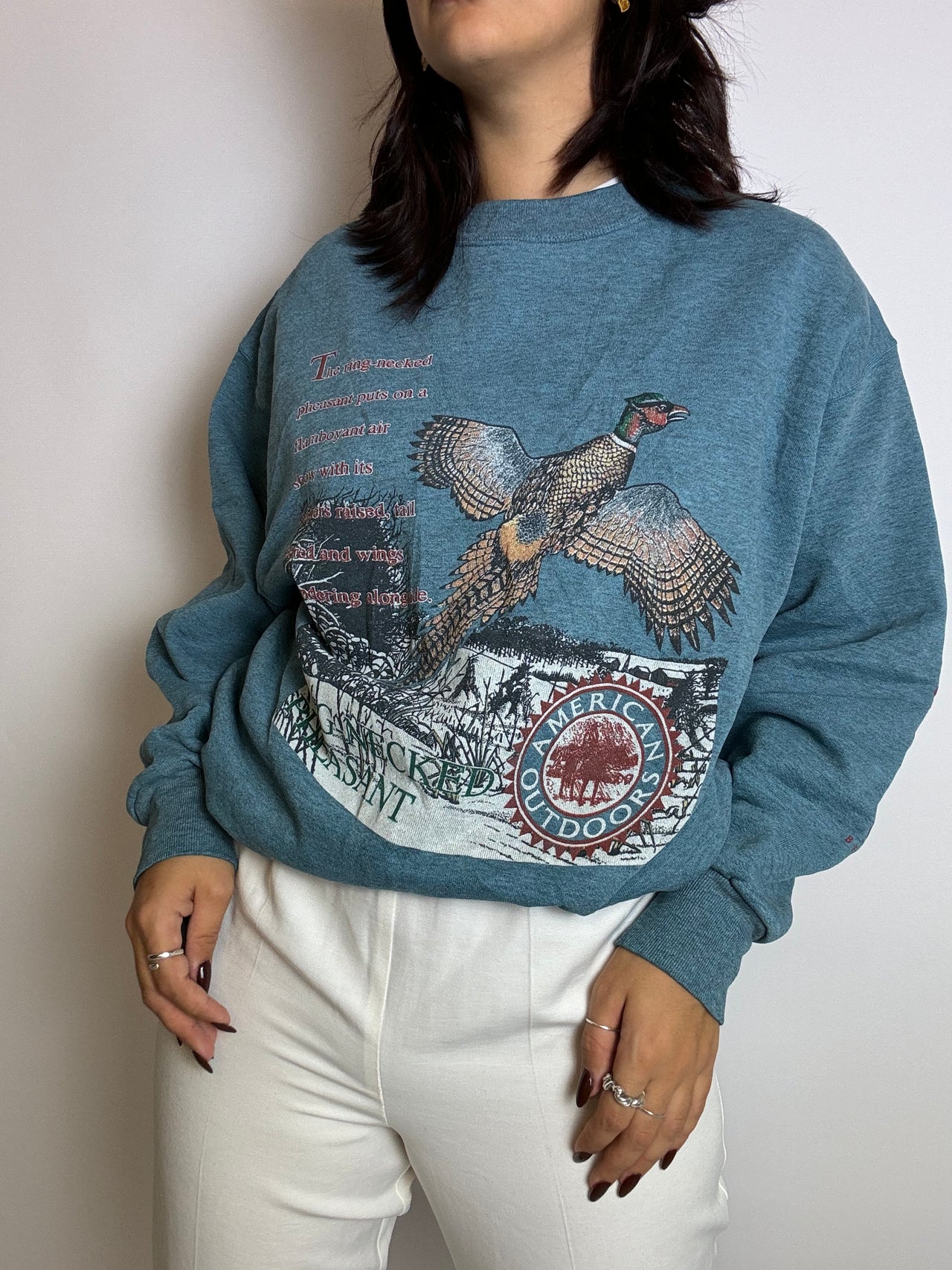 Pull sweat bleu canard vintage L