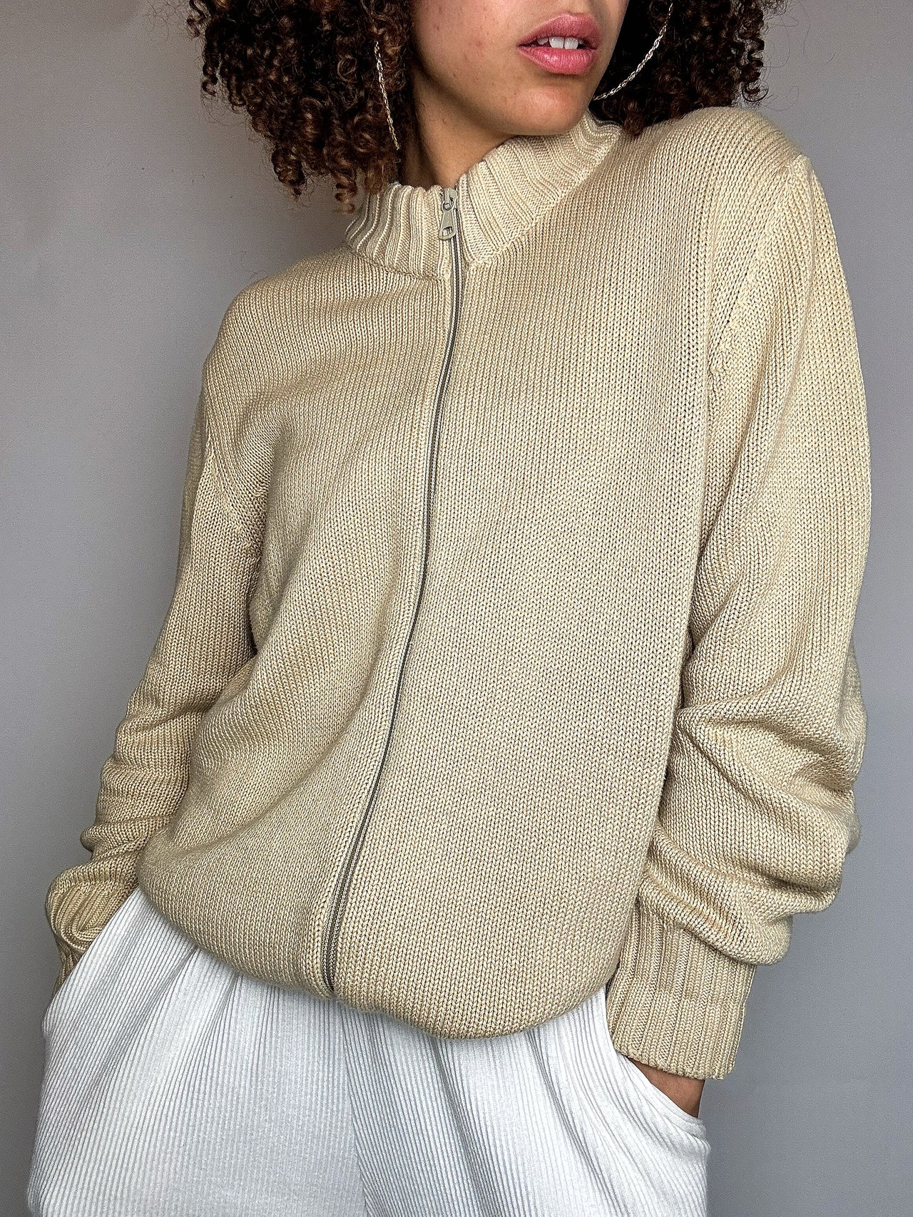 Vintage RALPH LAUREN Creme Reißverschluss Strickjacke
