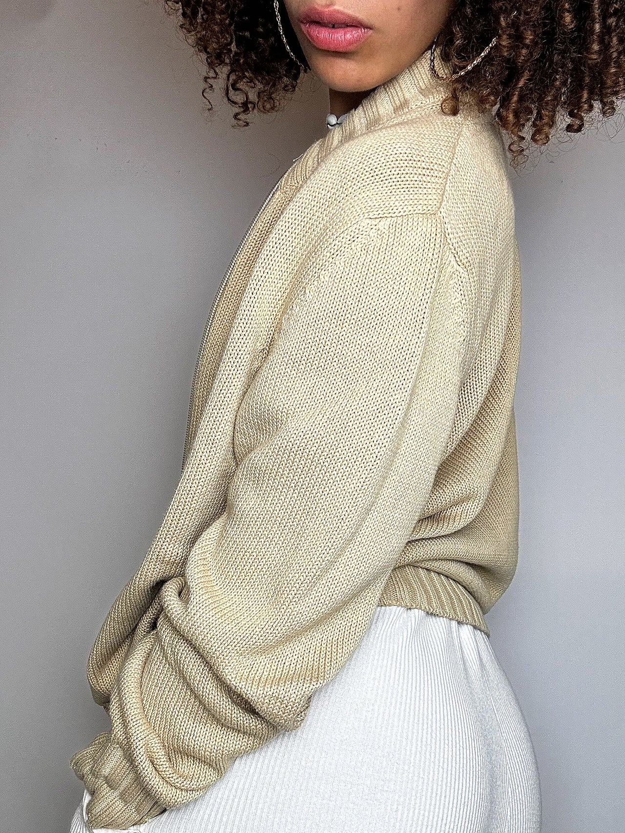 Vintage RALPH LAUREN Creme Reißverschluss Strickjacke