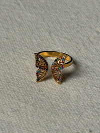 Bague dorée papillon avec petites pierres vintage