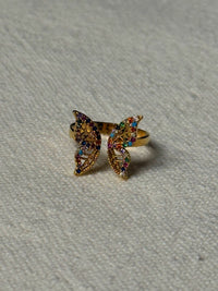 Bague dorée papillon avec petites pierres vintage