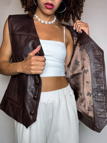 Gilet en cuir brun M vintage