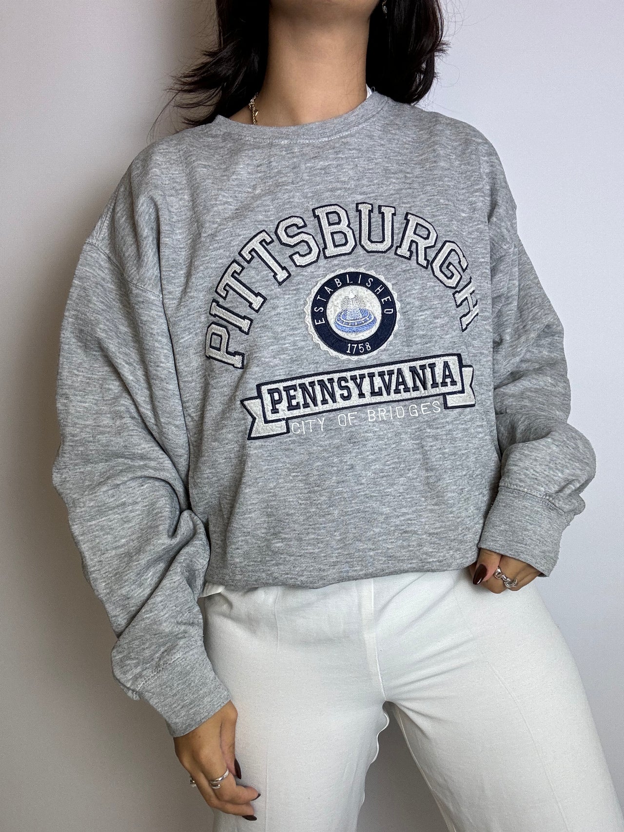 Pull sweat Pittsburgh gris vintage L