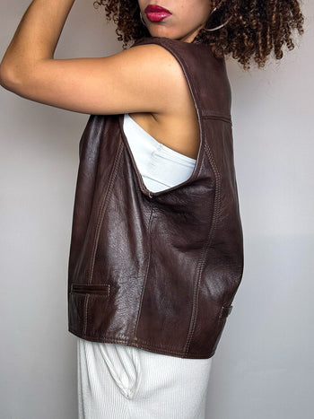 Gilet en cuir brun M vintage