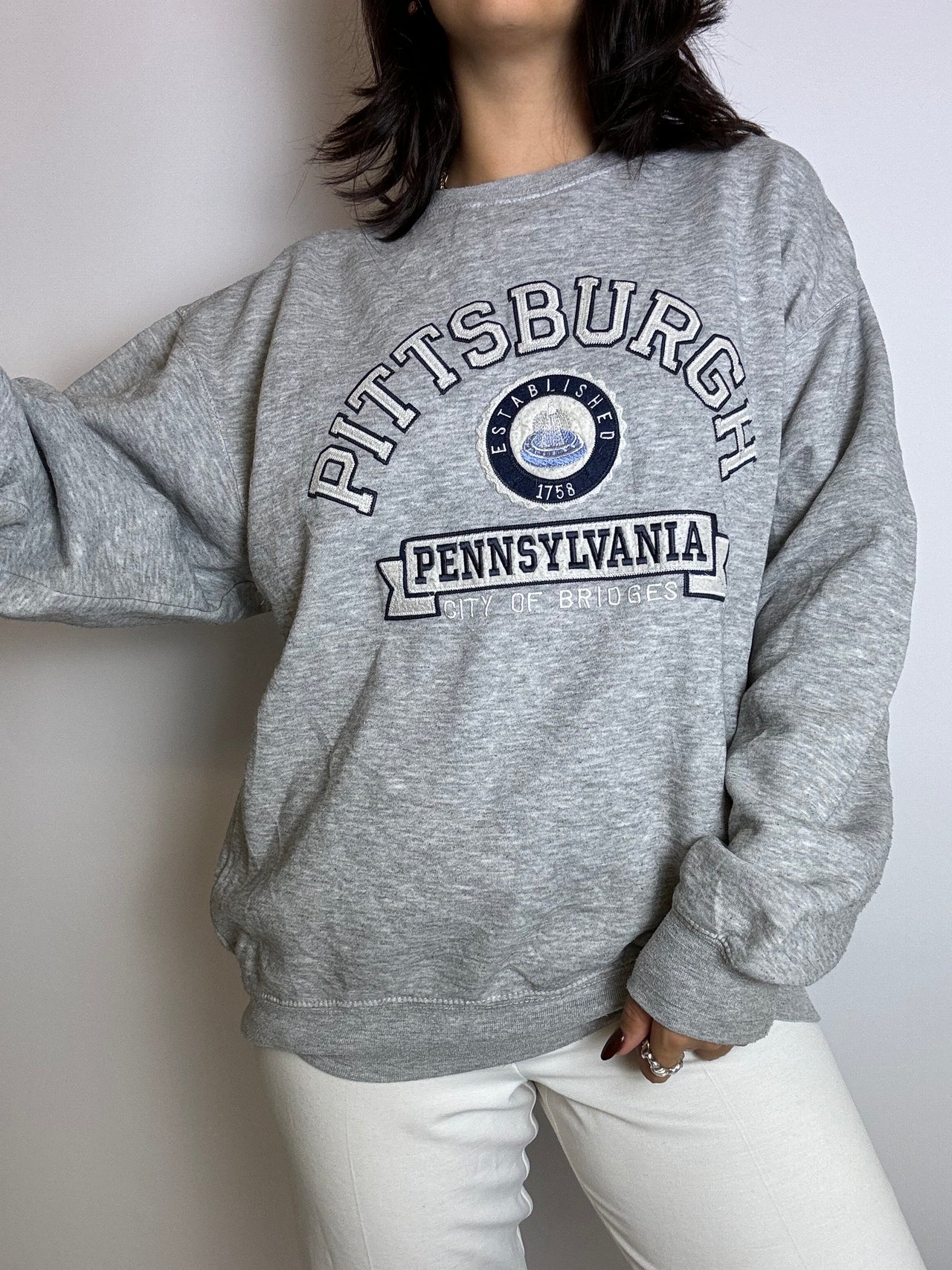 Pull sweat Pittsburgh gris vintage L