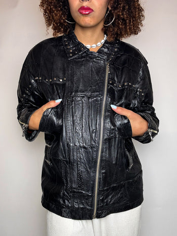 VERRA PELLE XL Vintage gerade schwarze Lederjacke