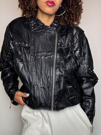 VERRA PELLE XL Vintage gerade schwarze Lederjacke