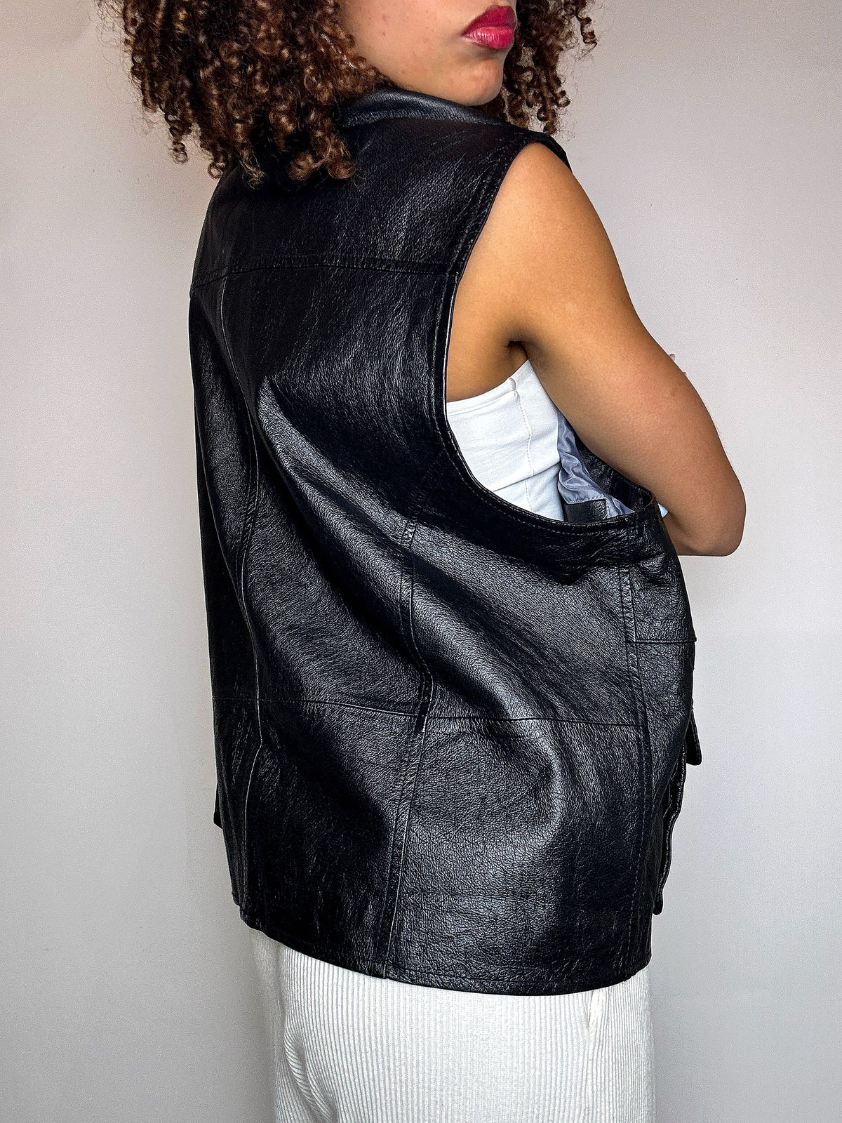Gilet en cuir noir L/XL vintage