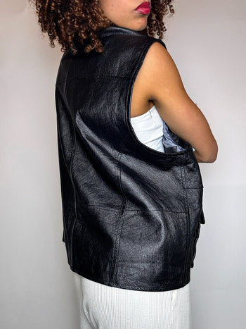 Gilet en cuir noir L/XL vintage