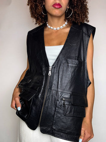 Gilet en cuir noir L/XL vintage