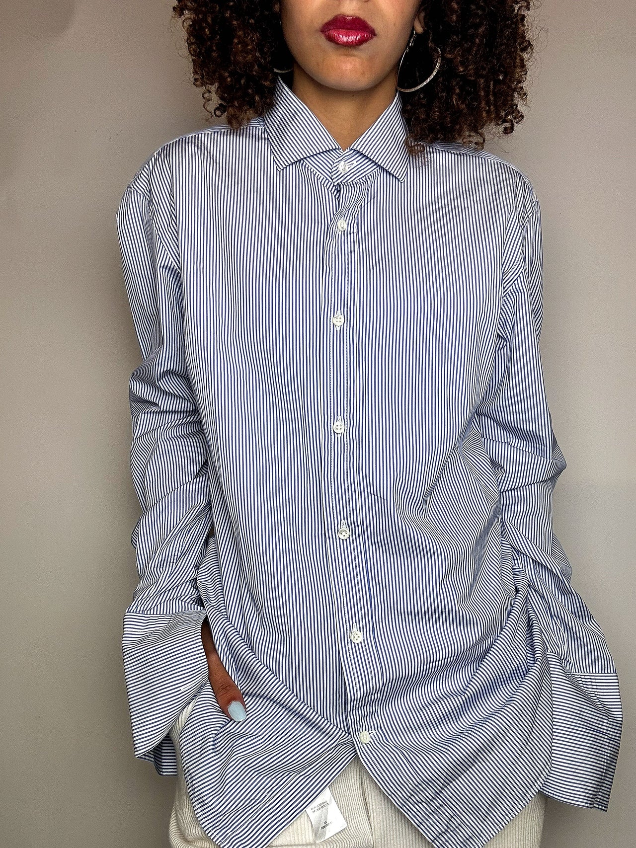 Vintage Marine und Weiß gestreiftes Hemd L/XL 