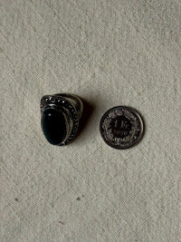 Bague argentée oversized pierre verte vintage