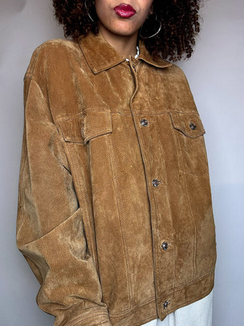 Veste en daim camel L vintage
