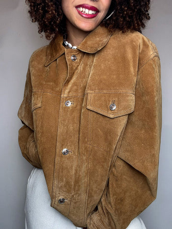 Veste en daim camel L vintage